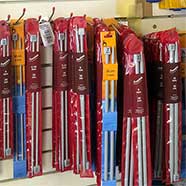 Everything you need! Victoria Fabrics has wools, knitting needles and a large number of knitting patterns.